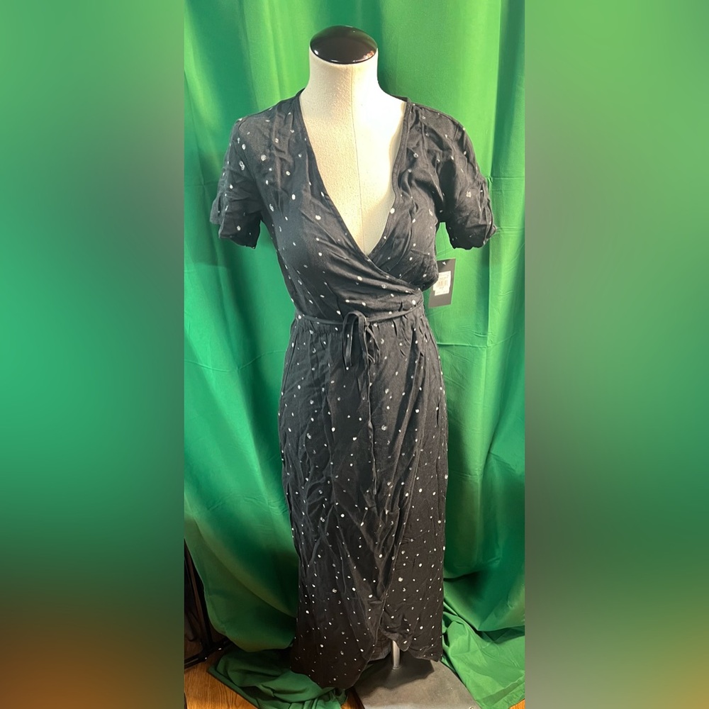 Hurley Black and White Midi Wrap Dress